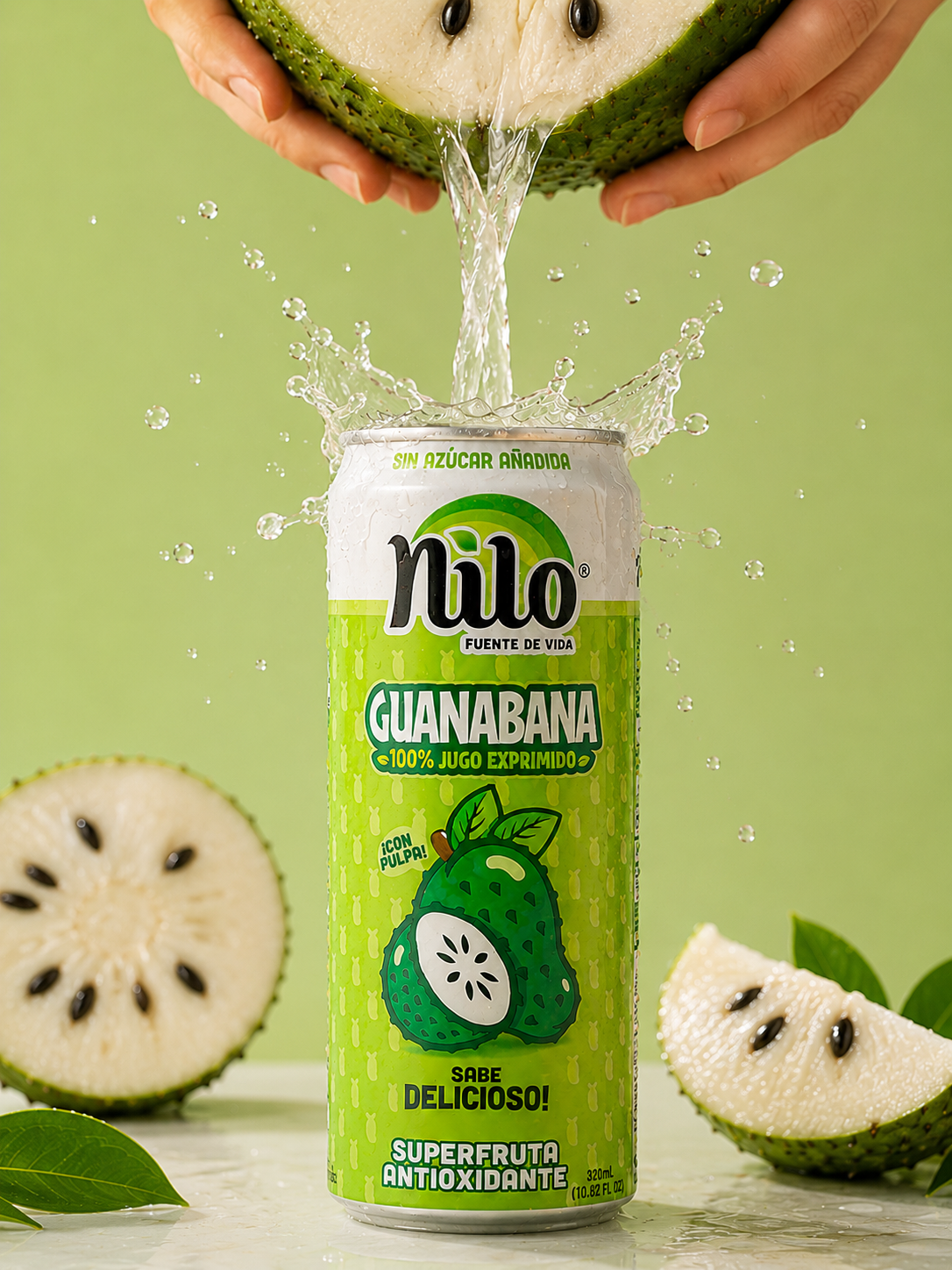 Nilo Guanábana · 100% Jugo Natural · Pack 12 latas 320ml