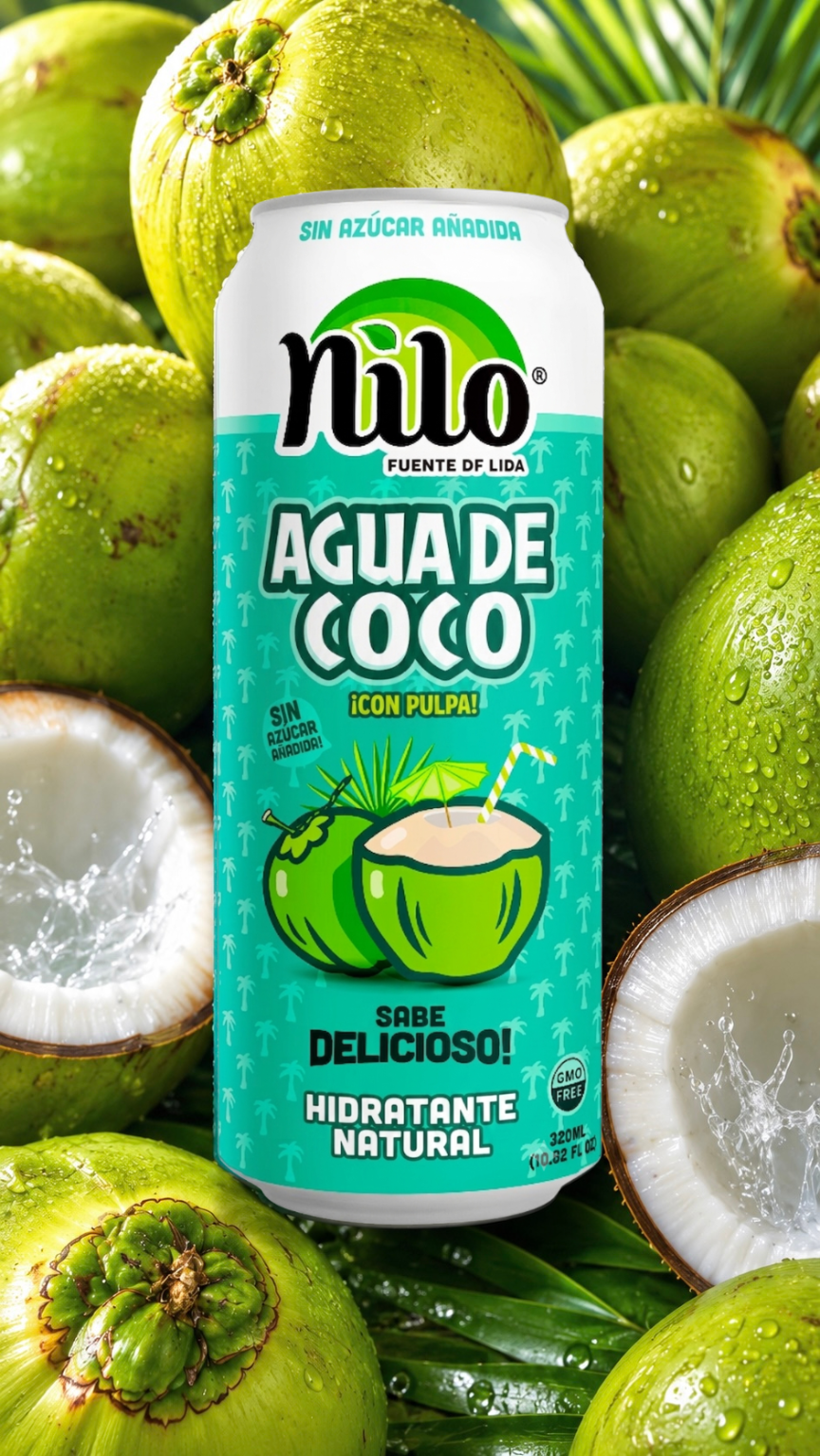 Nilo Agua de Coco · Con Pulpa · Pack 12 latas 320ml