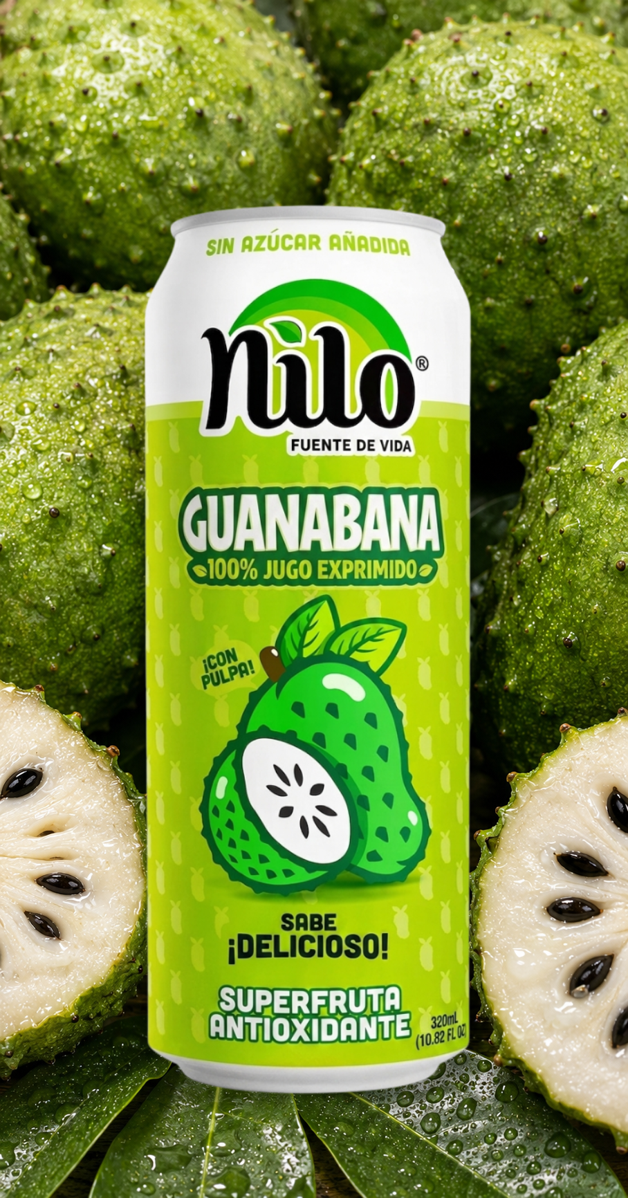 Nilo Guanábana · 100% Jugo Natural · Pack 12 latas 320ml